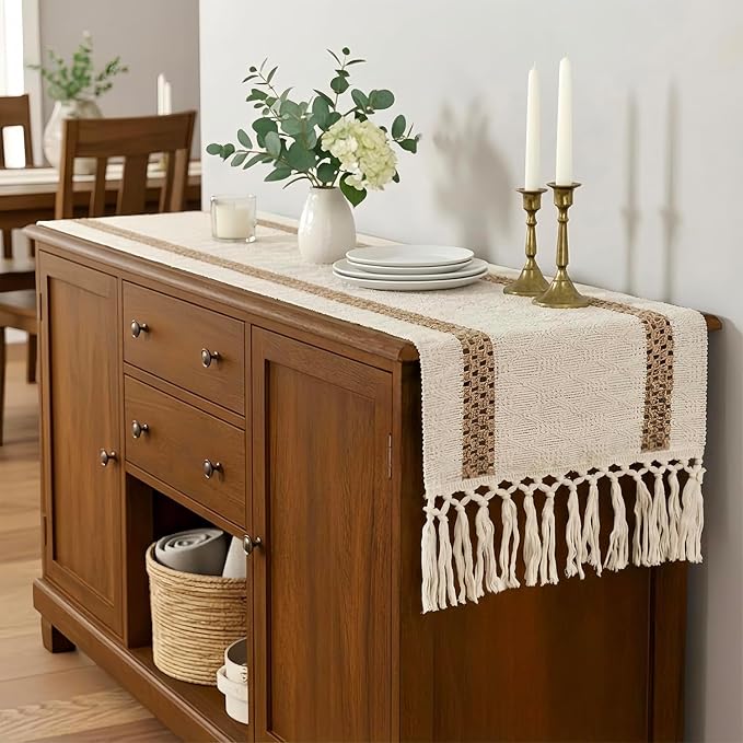 Fall Table Runner with Tassels for Coffe Table Home Decor 12x90 Inch | 90 - Image 5