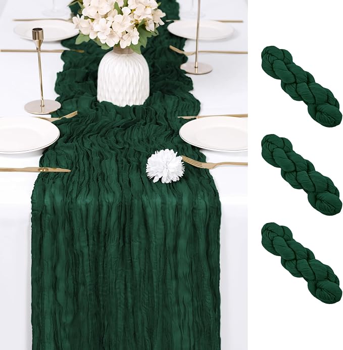 3 Pack Emerald Green Cheesecloth Table Runner 17x108 Inch Semi Sheer Boho Gauze by Unknown