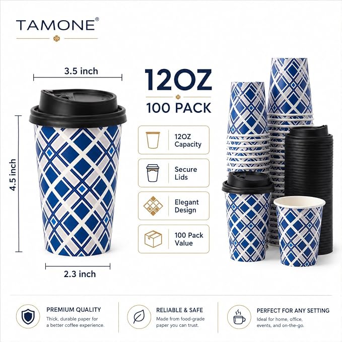 Tamone 100 PACK 12OZ Disposable Coffee Cups - Image 2
