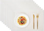 Bamboo Placemats with Fabric Border Set of 8 Natural Bamboo Rectangular Rolling Table Mats for Dining Kitchen Table Heat Resistant Table Protection White