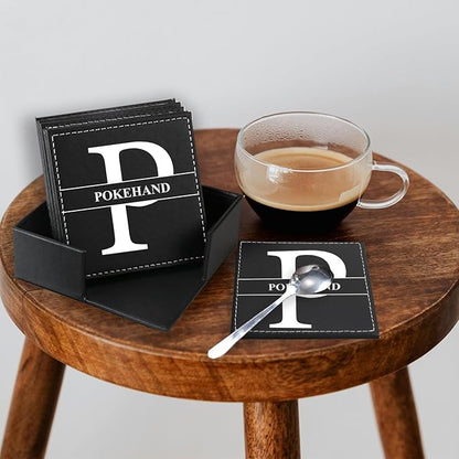 Personalized Coasters,Custom Set of 6 Leather Coaster for Drinks with Holder,DIY Customized with Name/Photo/Logo Non-Slip, Heat Resistant, Waterproof for Bars, Kitchens, Home Apartments