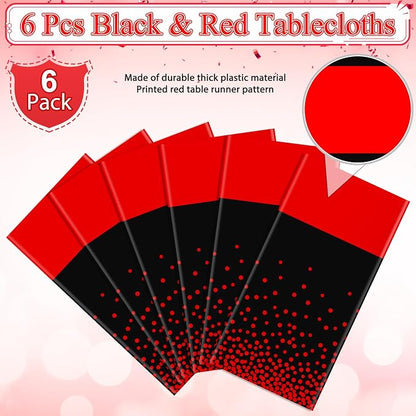 MASHAN 6Pcs Black and Red Tablecloth Party Decorations, Plastic Black Table - Image 4