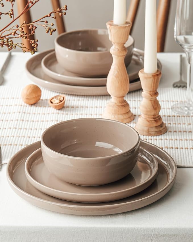 Famiware Milkyway 24-Piece Stoneware Plates and Bowls, Cinnamon Brown | - Image 3