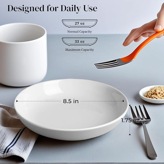 DeeCoo 7 Pack Porcelain Pasta Bowls Ceramic, Large Serving Bowl, Wide and - Image 3