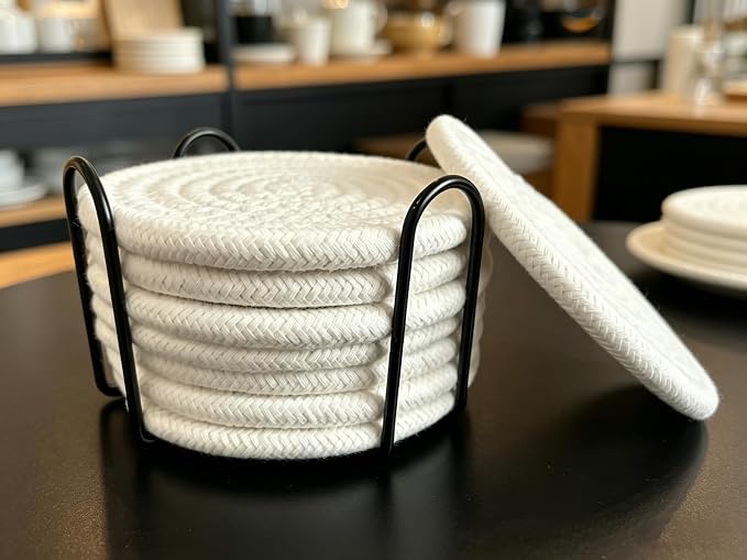 Coasters Set of 8, Cotton Woven, 4.3 inches, - Image 9
