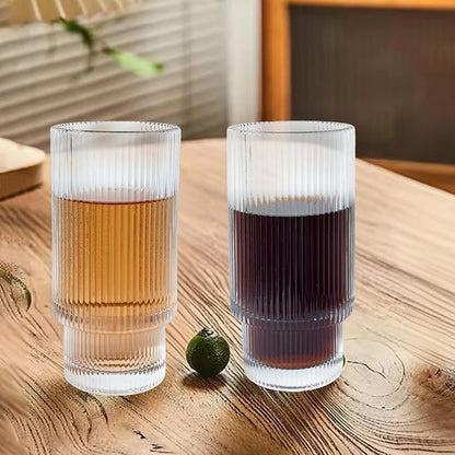 XKXKKE 12 oz Ribbed Drinking Glasses Set of 6, Highball Glass Cups Ridged Glass - Image 5