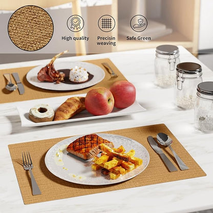 Cloth Placemats, Set of 4 Heat-Resistant Cotton Linen Blend Double Layered Machine Washable Place Mats, Wrinkle Free Thick Fabric Dining Table Mats for Indoors & Outdoors (Natural Linen, 4)