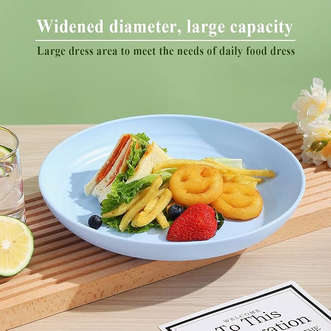 Berglander 9 Inch Plastic Deep Dinner Plates Set of 8 Colors, Reusable and - Image 3