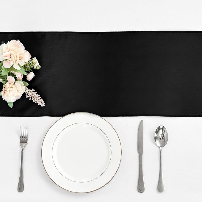10-Pack Black Satin Table Runner 12 x 108 Inch Long Bright and Smooth Silk - Image 2