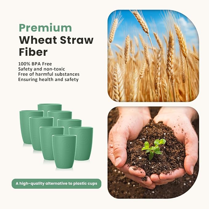 Homienly Plastic Cups Reusable 8 PCS Wheat Straw Cups a Good Alternative - Image 2