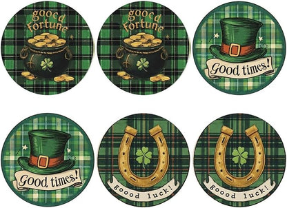 Lucky Coasters for Drinks with Holder Round Leather Coasters Set of 6 Cups Mugs Mat Pad for Home Kitchen Bar