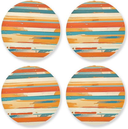 Red Stripes 4 Piecing Set Round Drink Coaster Cork Trivets by KLL