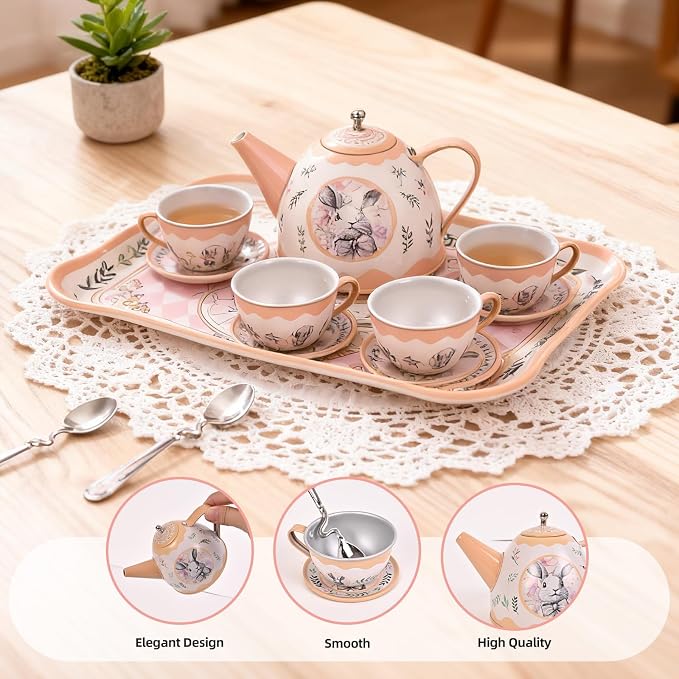 Tea Party Set for Girl, Tea Time Toys Including Tea Set Dessert Carrying Case - Image 2