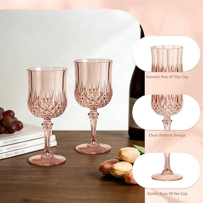 7OZ Plastic Wine Glasses, Reusable Vintage Goblets Unbreakable Drinking Glasses - Image 3