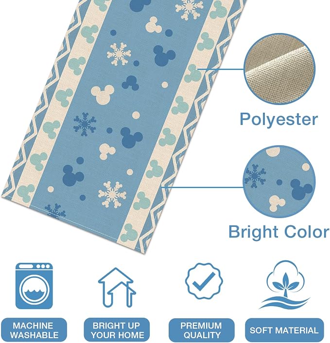 Seliem Winter Blue Table Runner, Snowflake Polka Dot Kitchen Dining Table | - Image 2