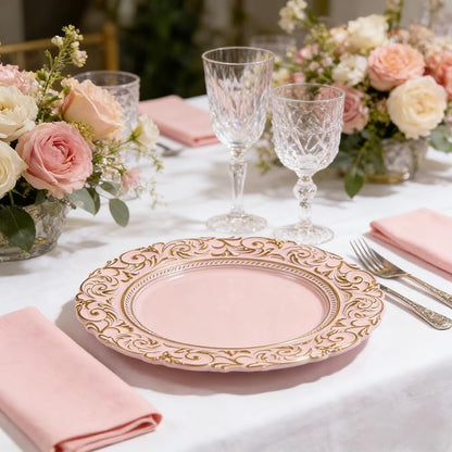 Pink Charger Plates with Gold Embossed Rim, Plate Chargers - Image 7