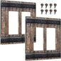 Outlet Covers Rustic Barn Door Vintage Country Wood Board 2 Gang Light Switch Cover Double Rocker Wall Plate Decorative GFCI Receptacle Electrical Switchplate for Farmhouse Cabin Decor（2 Pack）