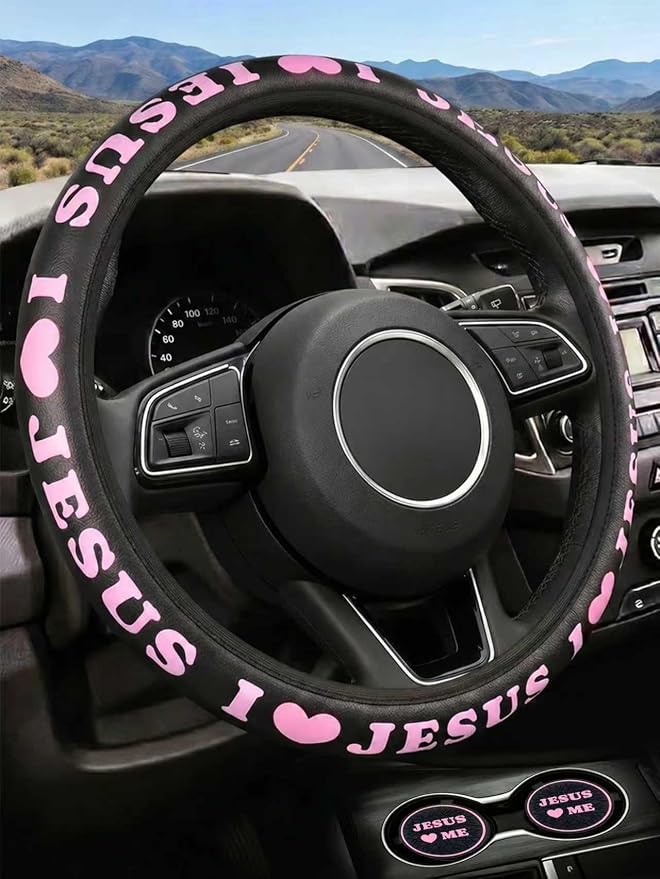 Christian I Love Jesus Pink Steering Wheel Cover by Unknown