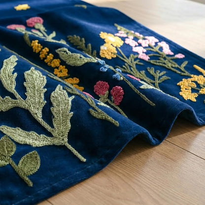 Artoid Mode Dark Blue Soft Chain Embroidery Wild Floral Spring Table Runner - Image 4