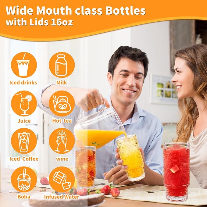 Hobnail Drinking Glasses 16 oz, 8 Pack Vintage Hobnail Glassware, Kitchen Cups - Image 5
