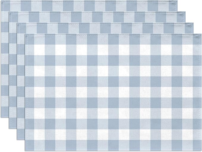 Dusty Blue Gingham Placemats Light Blue Checkered Table Mats by Buxiuer