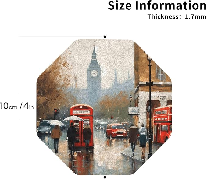 4Pcs Leather Coaster for Drinks London Impression Cup Coasters Aesthetic Drink - Image 2