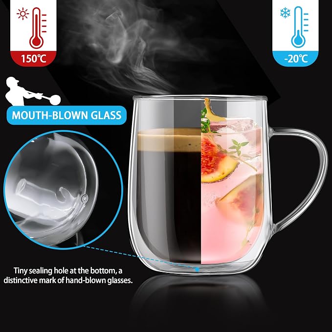 Joeyan Large Clear Double Walled Glass Coffee Mugs 15 oz, Double Layer Tea - Image 5