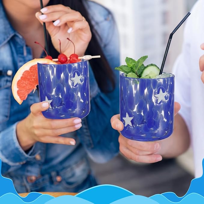 Skylety 2 Pcs Star Icon Juice Glasses 14 oz Stemless Wine Drinking Juice Glass - Image 4