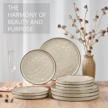 LIANYU 7.9 Inch Dessert Plates Set of 6, Ceramic Dinner Plates Dishes Set for Kitchen, Porcelain Serving Salad Plate, Chip & Scratch Resistant, Microwave, Oven and Dishwasher Safe, Sandy Beige