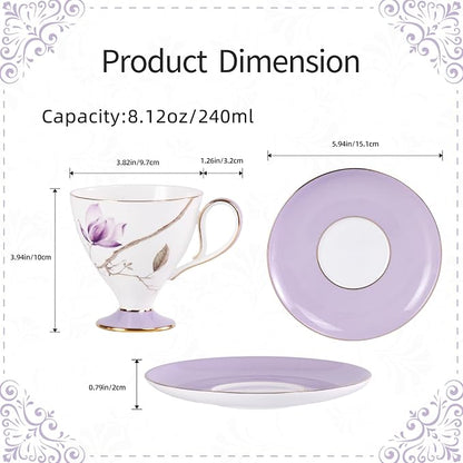 KAMMAK Ceramic Coffee Cups Saucers Set of 2, Porcelain Espresso Cups - Image 2
