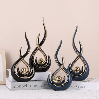 DOVDOV Ceramic Abstract 2 Piece Statue Set, Black and Gold Home Decor Accents for Home Decor Statue Mantelpiece on Unique Shelf Decor, TV Cabinet Divider Table top and Dining Table Centerpiece.