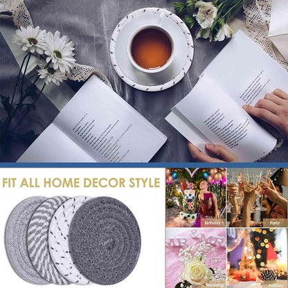 Drink Coasters 8 Pack with Holder, 4-Color Cotton Woven Absorbent Coasters Set - Image 8