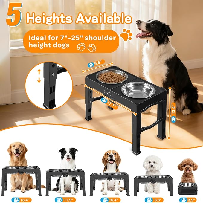 COMESOON Elevated Dog Bowls, 5 Adjustable Heights Raised Dogs Food Bowl Stand - Image 2
