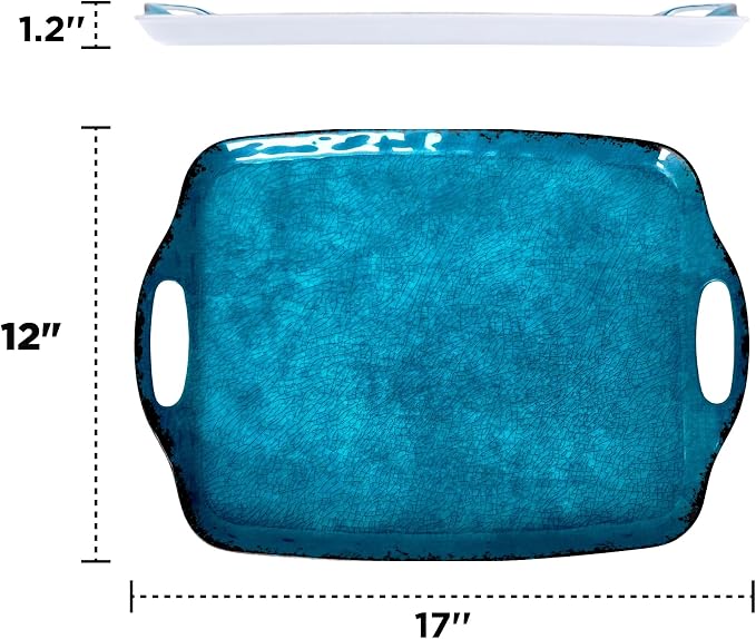 TP Melamine Serving Trays with Handles, 17” x 12”, Retro Teal | Rectangular - Image 3