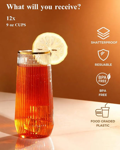 BESTSTAR 24 Pack Gold Rim Plastic Ribbed Origami Ripple Plastic Glasses | 12 9 - Image 5