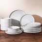 Stoneware Dinnerware Sets, Plate and Bowl Sets for 4, 12 Pieces Spiral Straight Dishware with Speckles and Reactive Glaze, Microwave Dishwasher Safe Family Tableware, White