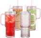 20 oz Pink Glass Tumbler with Lid and Straw, Glass Iced Coffee Cups, by Unknown