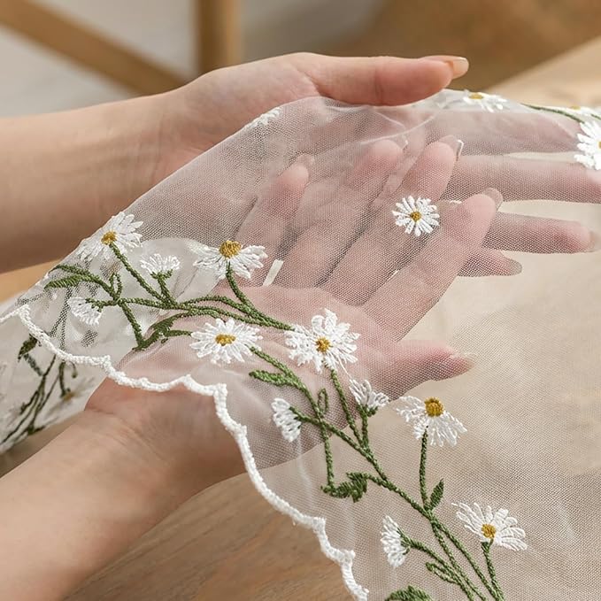 Artoid Mode Daisy Floral Milky White Shaped Gauze Embroidery Table Runner 120 - Image 5
