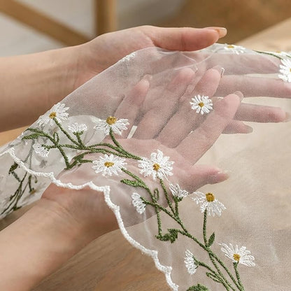 Artoid Mode Daisy Floral Milky White Shaped Gauze Embroidery Table Runner 120 - Image 5