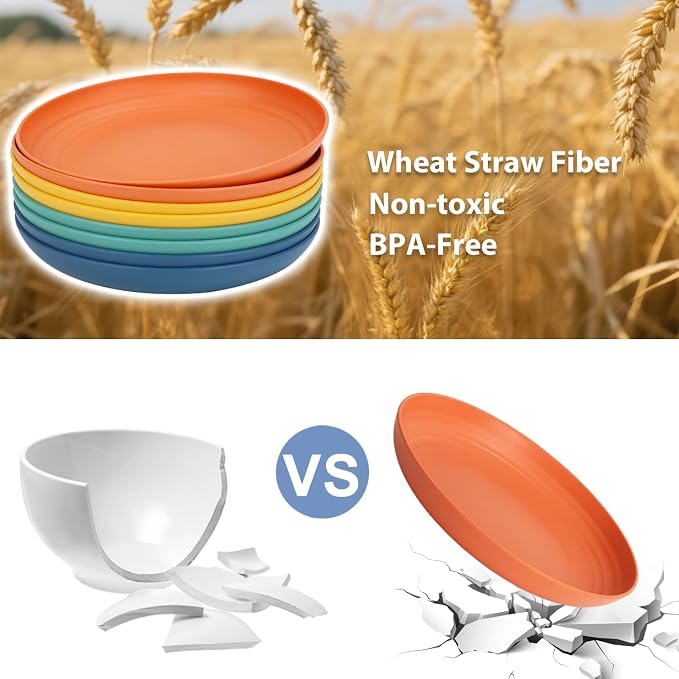 Wheat Straw Plates 10 Inch Deep Dinner Plate Set of 8, Lightweight and - Image 3