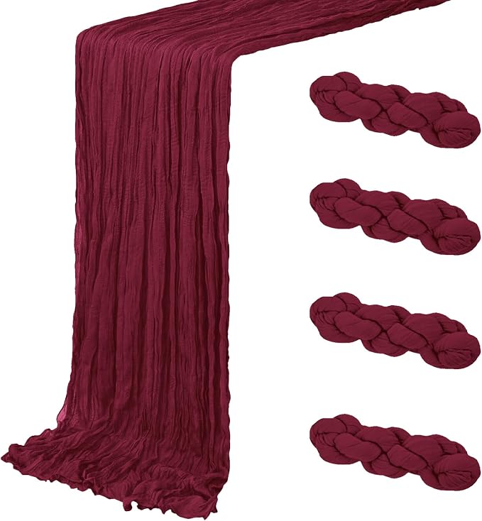 4 Pack Burgundy Cheesecloth Table Runner 20 x 120 inch Gauze Table Runners 10 by ACSUIT