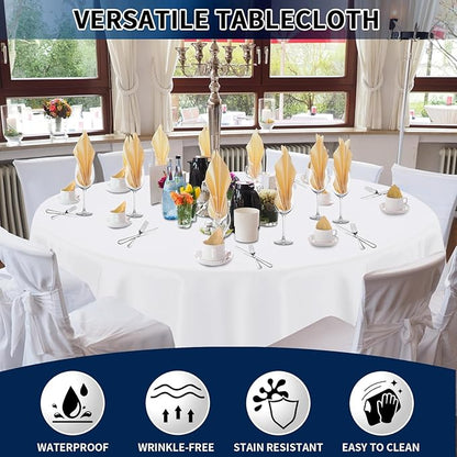 PureFit 10 Pack Round White Table Cloths 70 Inch for Round Tables, Stain and Wrinkle Resistant Table Linens for Home Use, Wedding, Party, Banquet and Camping