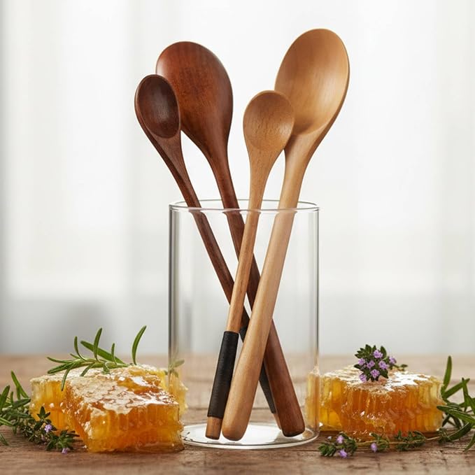 Acacia Wood Spoon Set, Long Wooden Mixing Spoons（4 PCS） | Honey Spoons - Image 6