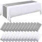 Breling 24 Packs White and Silver Disposable Plastic Tablecloths and Satin Table Runner Set, 54 x 108 Inch Tablecloth, 12 x 108 Inch Table Runners for Wedding Graduation Birthday Baby Shower