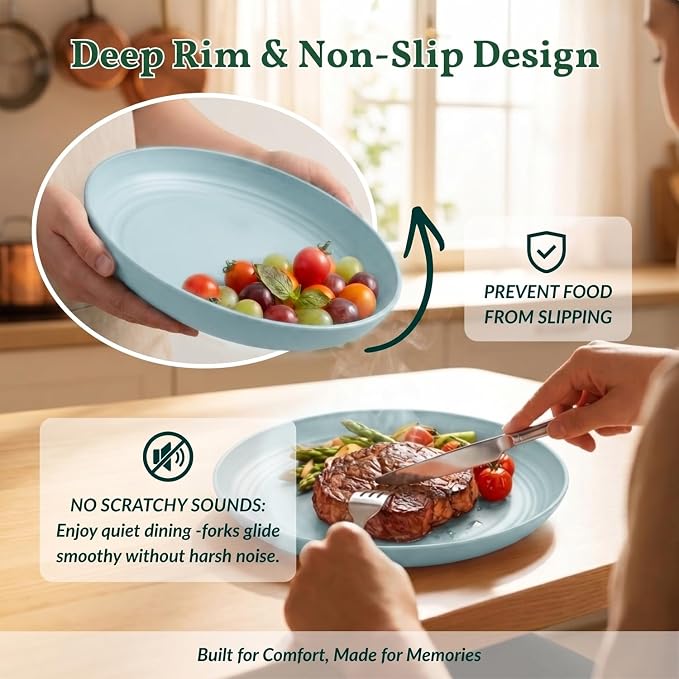Wheat Straw Deep Plates 9 Inch Unbreakable & Lightweight Plastic Dinner Plates - Image 4