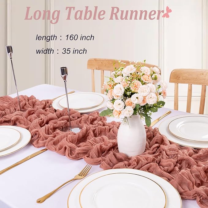 Cheesecloth Table Runner Boho Table Runner 13.3FT Long Vintage Rustic Dusty - Image 2