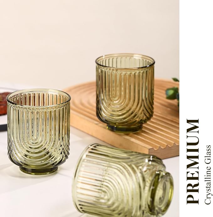 Green Vintage Drinking Glasses Set of 6-15oz Hand-Blown Highball Ribbed - Image 5
