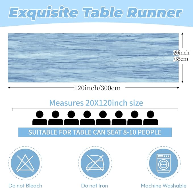 6 Pack Baby Blue Cheesecloth Table Runner 20 x 120 Inch Gauze Table Runner - Image 2