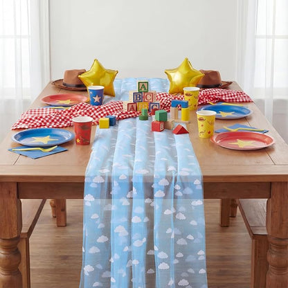 4 Pcs Blue Sky White Cloud Table Runner 29 X70 Inch Cartoon Tulle Table Runner - Image 6