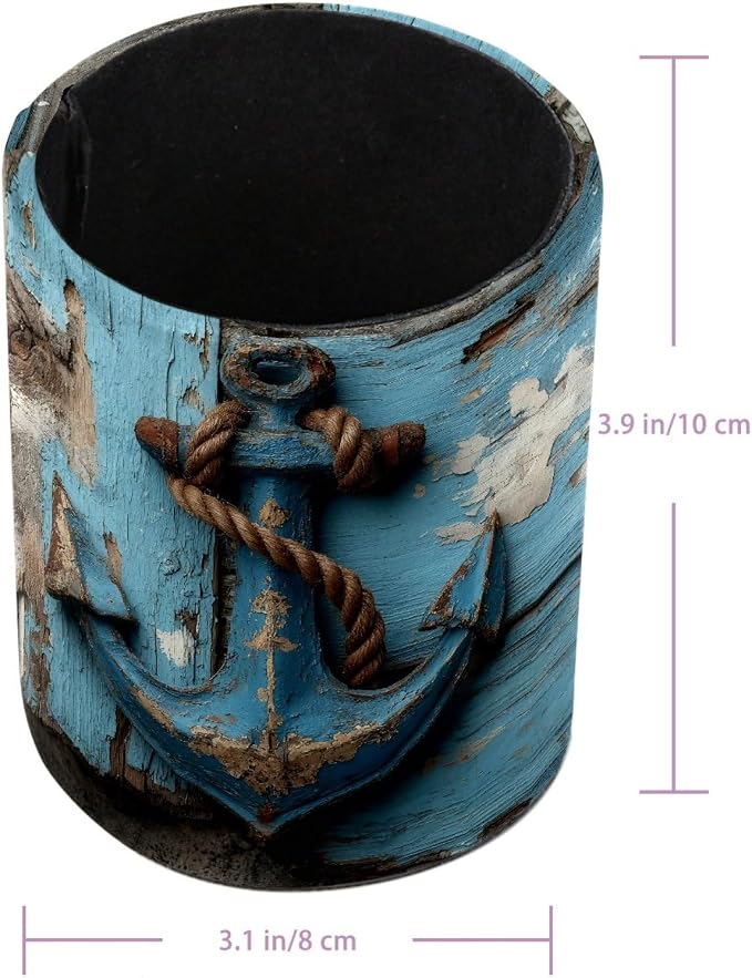 Leather Pen Holder for Desk, Retro Anchor Pencil Cup Pen Organizer Makeup Brush - Image 3